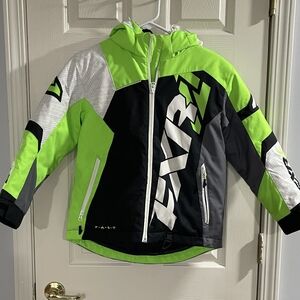 FXR Youth Boys Black Green White Racing Snowmobile Winter Full Zip Revo X Jacket